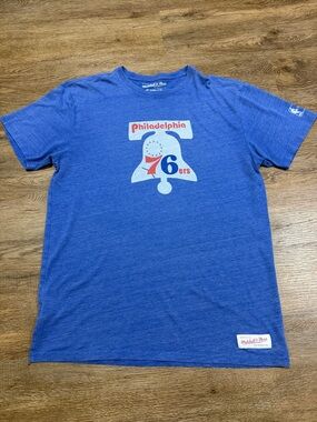 Mitchell & Ness HWC Royal Blue Philadelphia 76ers Bell Logo Tee